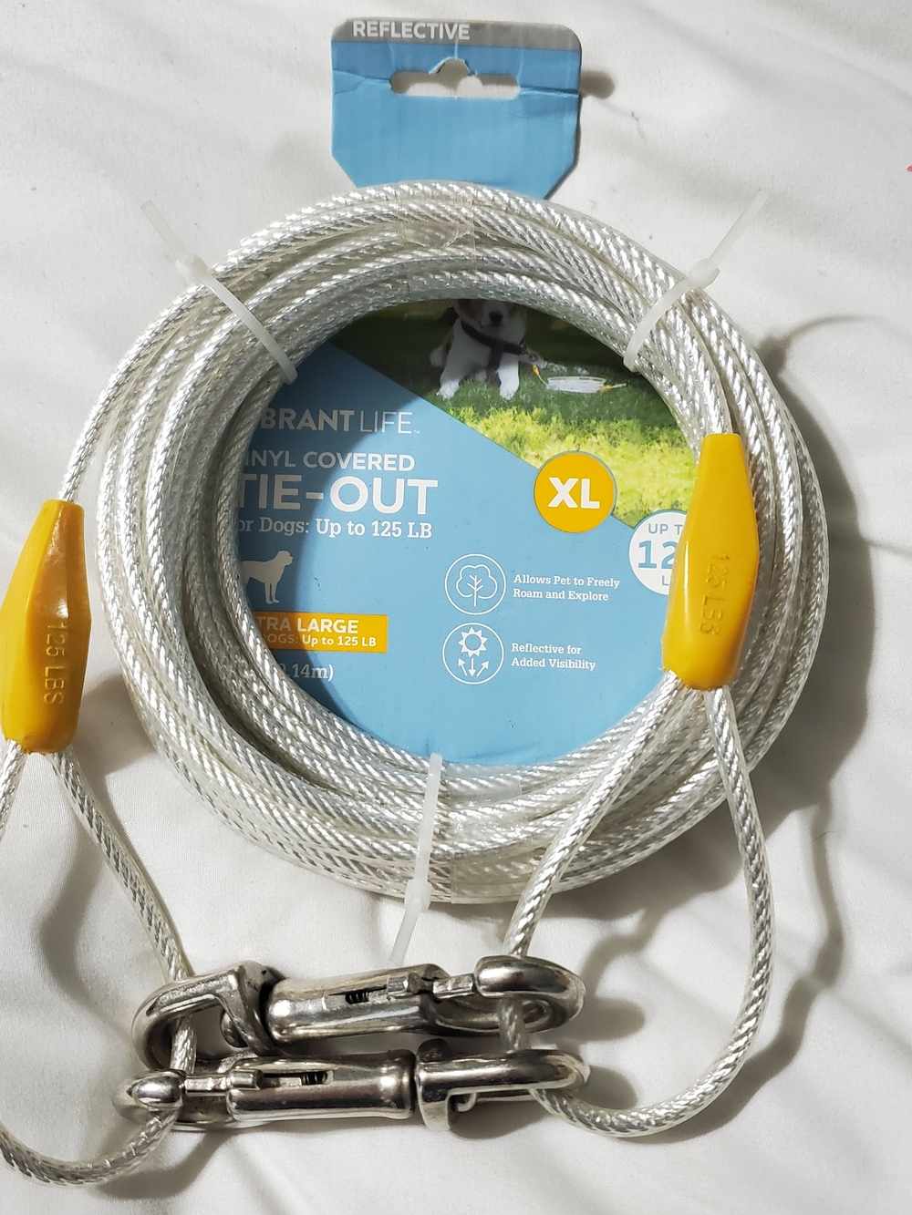 Reflective Vinyl Tie-Out Cable Leash - Silver (XL)